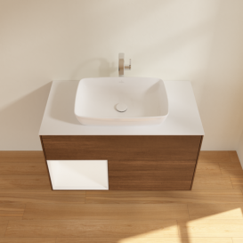 Тумба под раковину Villeroy & Boch Finion 100х50,1 см с подсветкой МДФ шпон грецкого ореха/стекло белое матовое G771MTGN