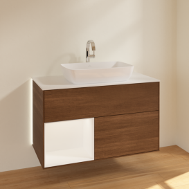 Тумба под раковину Villeroy & Boch Finion 100х50,1 см с подсветкой МДФ шпон грецкого ореха/стекло белое матовое G771MTGN