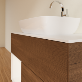 Тумба под раковину Villeroy & Boch Finion 100х50,1 см с подсветкой МДФ шпон грецкого ореха/стекло белое матовое G771MTGN