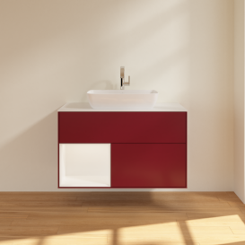 Тумба под раковину Villeroy & Boch Finion 100х50,1 см с подсветкой МДФ пион матовый лак/стекло белое матовое G771MTHB