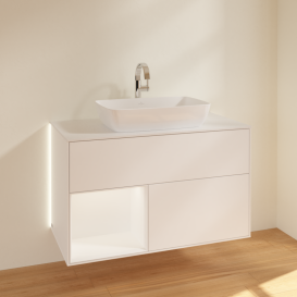 Тумба под раковину Villeroy & Boch Finion 100х50,1 см с подсветкой МДФ белый матовый лак/стекло белое матовое G771MTMT