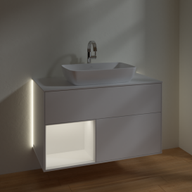 Тумба под раковину Villeroy & Boch Finion 100х50,1 см с подсветкой МДФ белый матовый лак/стекло белое матовое G771MTMT