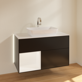 Тумба под раковину Villeroy & Boch Finion 100х50,1 см с подсветкой МДФ черный матовый лак/стекло белое матовое G771MTPD