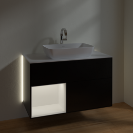 Тумба под раковину Villeroy & Boch Finion 100х50,1 см с подсветкой МДФ черный матовый лак/стекло белое матовое G771MTPD
