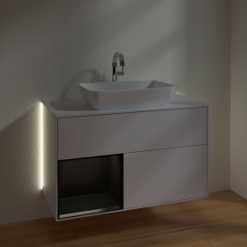 Тумба под раковину Villeroy & Boch Finion 100х50,1 см с подсветкой МДФ глянцевый белый лак/стекло белое матовое G771PDGF