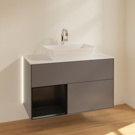 Тумба под раковину Villeroy & Boch Finion 100х50,1 см с подсветкой МДФ антрацит матовый лак/стекло белое матовое G771PDGK