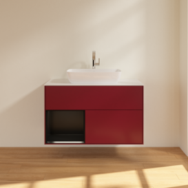 Тумба под раковину Villeroy & Boch Finion 100х50,1 см с подсветкой МДФ пион матовый лак/стекло белое матовое G771PDHB