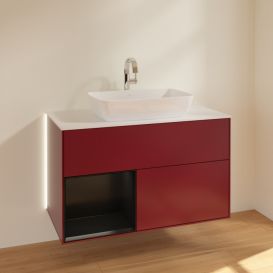 Тумба под раковину Villeroy & Boch Finion 100х50,1 см с подсветкой МДФ пион матовый лак/стекло белое матовое G771PDHB