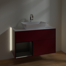 Тумба под раковину Villeroy & Boch Finion 100х50,1 см с подсветкой МДФ пион матовый лак/стекло белое матовое G771PDHB