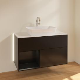 Тумба под раковину Villeroy & Boch Finion 100х50,1 см с подсветкой МДФ черный матовый лак/стекло белое матовое G771PDPD