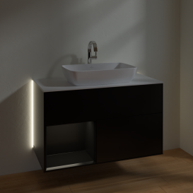 Тумба под раковину Villeroy & Boch Finion 100х50,1 см с подсветкой МДФ черный матовый лак/стекло белое матовое G771PDPD