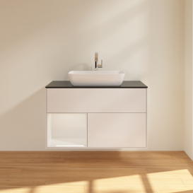 Тумба под раковину Villeroy & Boch Finion 100х50,1 см с подсветкой МДФ глянцевый белый лак/стекло черное матовое G772GFGF