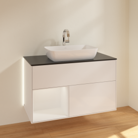 Тумба под раковину Villeroy & Boch Finion 100х50,1 см с подсветкой МДФ глянцевый белый лак/стекло черное матовое G772GFGF