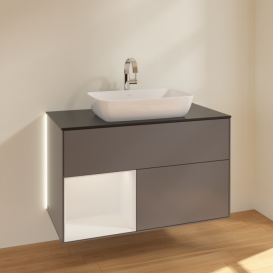 Тумба под раковину Villeroy & Boch Finion 100х50,1 см с подсветкой МДФ антрацит матовый лак/стекло черное матовое G772GFGK