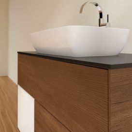 Тумба под раковину Villeroy & Boch Finion 100х50,1 см с подсветкой МДФ шпон грецкого ореха/стекло черное матовое G772GFGN