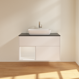 Тумба под раковину Villeroy & Boch Finion 100х50,1 см с подсветкой МДФ белый матовый лак/стекло черное матовое G772GFMT