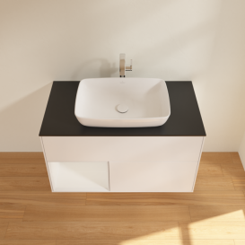 Тумба под раковину Villeroy & Boch Finion 100х50,1 см с подсветкой МДФ белый матовый лак/стекло черное матовое G772GFMT