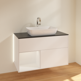 Тумба под раковину Villeroy & Boch Finion 100х50,1 см с подсветкой МДФ белый матовый лак/стекло черное матовое G772GFMT