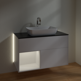 Тумба под раковину Villeroy & Boch Finion 100х50,1 см с подсветкой МДФ белый матовый лак/стекло черное матовое G772GFMT