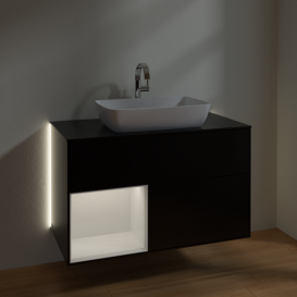 Тумба под раковину Villeroy & Boch Finion 100х50,1 см с подсветкой МДФ черный матовый лак/стекло черное матовое G772GFPD
