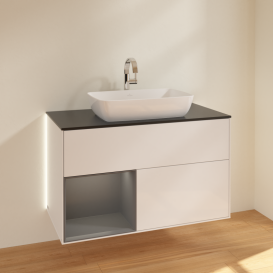 Тумба под раковину Villeroy & Boch Finion 100х50,1 см с подсветкой МДФ глянцевый белый лак/стекло черное матовое G772GKGF