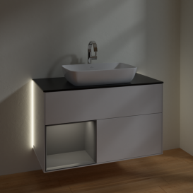 Тумба под раковину Villeroy & Boch Finion 100х50,1 см с подсветкой МДФ глянцевый белый лак/стекло черное матовое G772GKGF