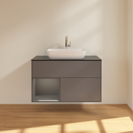 Тумба под раковину Villeroy & Boch Finion 100х50,1 см с подсветкой МДФ антрацит матовый лак/стекло черное матовое G772GKGK