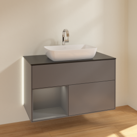 Тумба под раковину Villeroy & Boch Finion 100х50,1 см с подсветкой МДФ антрацит матовый лак/стекло черное матовое G772GKGK