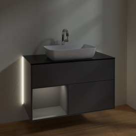 Тумба под раковину Villeroy & Boch Finion 100х50,1 см с подсветкой МДФ антрацит матовый лак/стекло черное матовое G772GKGK