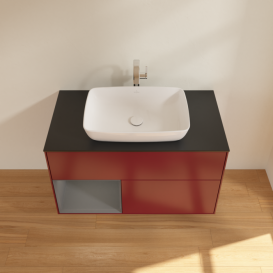 Тумба под раковину Villeroy & Boch Finion 100х50,1 см с подсветкой МДФ пион матовый лак/стекло черное матовое G772GKHB