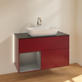 Тумба под раковину Villeroy & Boch Finion 100х50,1 см с подсветкой МДФ пион матовый лак/стекло черное матовое G772GKHB