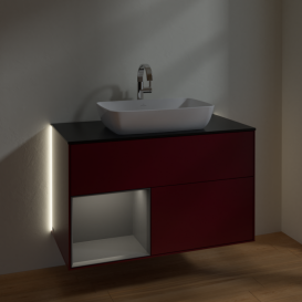 Тумба под раковину Villeroy & Boch Finion 100х50,1 см с подсветкой МДФ пион матовый лак/стекло черное матовое G772GKHB