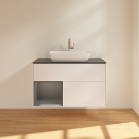 Тумба под раковину Villeroy & Boch Finion 100х50,1 см с подсветкой МДФ белый матовый лак/стекло черное матовое G772GKMT