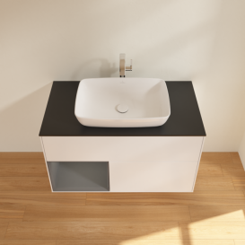 Тумба под раковину Villeroy & Boch Finion 100х50,1 см с подсветкой МДФ белый матовый лак/стекло черное матовое G772GKMT