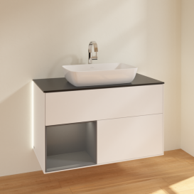 Тумба под раковину Villeroy & Boch Finion 100х50,1 см с подсветкой МДФ белый матовый лак/стекло черное матовое G772GKMT