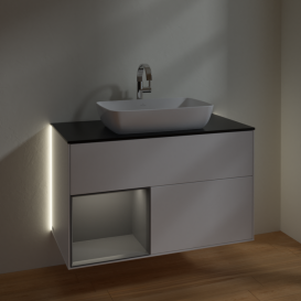 Тумба под раковину Villeroy & Boch Finion 100х50,1 см с подсветкой МДФ белый матовый лак/стекло черное матовое G772GKMT