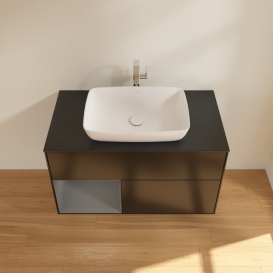 Тумба под раковину Villeroy & Boch Finion 100х50,1 см с подсветкой МДФ черный матовый лак/стекло черное матовое G772GKPD