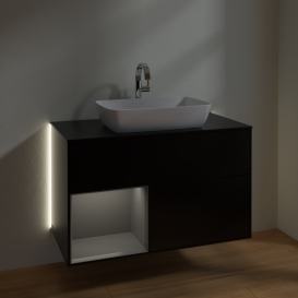 Тумба под раковину Villeroy & Boch Finion 100х50,1 см с подсветкой МДФ черный матовый лак/стекло черное матовое G772GKPD