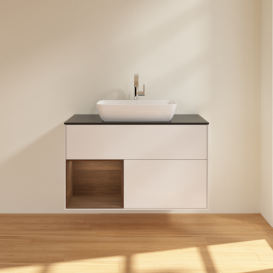 Тумба под раковину Villeroy & Boch Finion 100х50,1 см с подсветкой МДФ глянцевый белый лак/стекло черное матовое G772GNGF