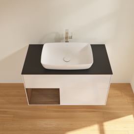 Тумба под раковину Villeroy & Boch Finion 100х50,1 см с подсветкой МДФ глянцевый белый лак/стекло черное матовое G772GNGF