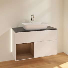 Тумба под раковину Villeroy & Boch Finion 100х50,1 см с подсветкой МДФ глянцевый белый лак/стекло черное матовое G772GNGF