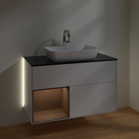 Тумба под раковину Villeroy & Boch Finion 100х50,1 см с подсветкой МДФ глянцевый белый лак/стекло черное матовое G772GNGF