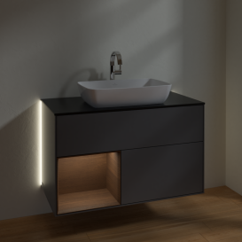 Тумба под раковину Villeroy & Boch Finion 100х50,1 см с подсветкой МДФ антрацит матовый лак/стекло черное матовое G772GNGK