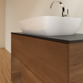 Тумба под раковину Villeroy & Boch Finion 100х50,1 см с подсветкой МДФ шпон грецкого ореха/стекло черное матовое G772GNGN