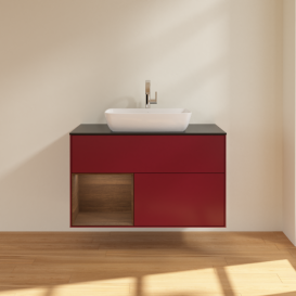 Тумба под раковину Villeroy & Boch Finion 100х50,1 см с подсветкой МДФ пион матовый лак/стекло черное матовое G772GNHB