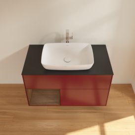 Тумба под раковину Villeroy & Boch Finion 100х50,1 см с подсветкой МДФ пион матовый лак/стекло черное матовое G772GNHB