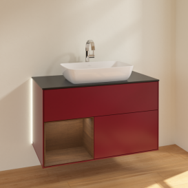 Тумба под раковину Villeroy & Boch Finion 100х50,1 см с подсветкой МДФ пион матовый лак/стекло черное матовое G772GNHB