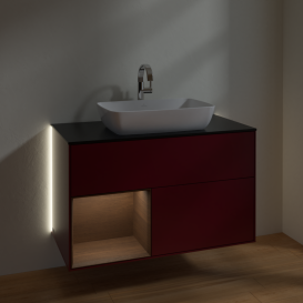 Тумба под раковину Villeroy & Boch Finion 100х50,1 см с подсветкой МДФ пион матовый лак/стекло черное матовое G772GNHB