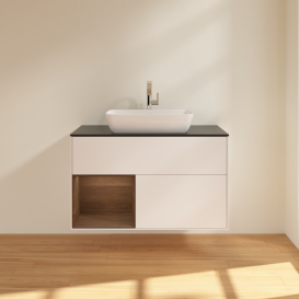 Тумба под раковину Villeroy & Boch Finion 100х50,1 см с подсветкой МДФ белый матовый лак/стекло черное матовое G772GNMT