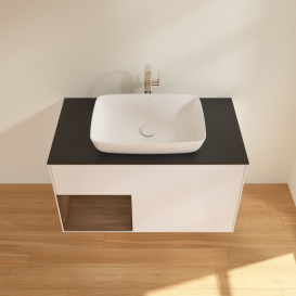 Тумба под раковину Villeroy & Boch Finion 100х50,1 см с подсветкой МДФ белый матовый лак/стекло черное матовое G772GNMT